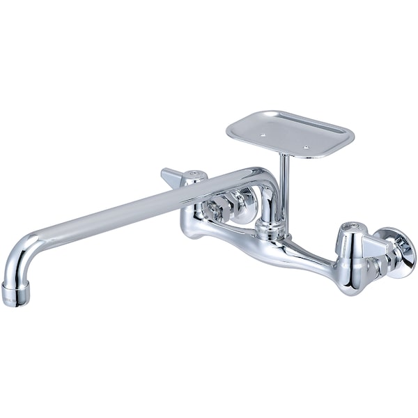 Two Handle Wallmount Kitchen Faucet, NPT, Wallmount, Polished Chrome, Spout Reach: 14"